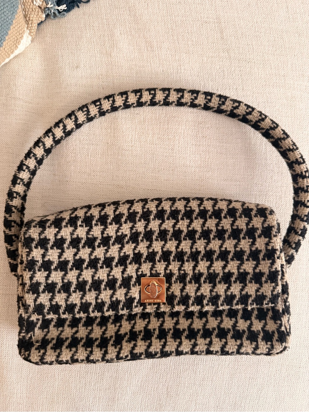 Anine Bing Black and Cream Houndstooth Shoulder Bag